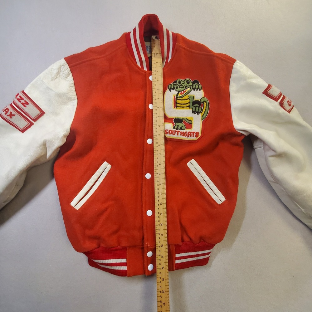 Vtg 90s Southgate Varsity Letterman Jacket Red Leather Wool Gator Bomber Canada - Picture 8 of 13